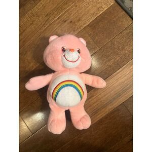 2002 Small 8" Care Bears Cheer Bear Plush Stuffed Animal Pink Heart Rainbow